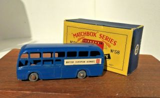 Vintage 1958 Moko Lesney Matchbox No 58 Bea Coach – B4 Box – Near