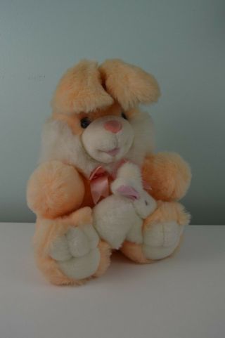 Vintage Dan Dee Bunny Rabbit Plush Stuffed Animal Peach Orange White Holding