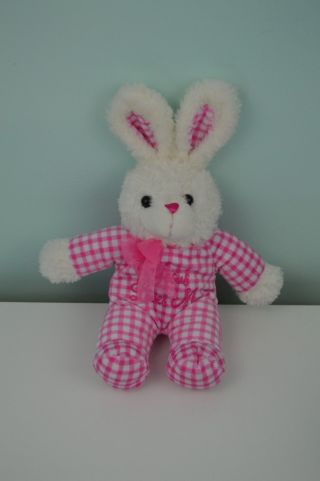 Dan Dee Bunny Rabbit Plush Stuffed Animal Pink Gingham Plaid Jesus Loves Me Song