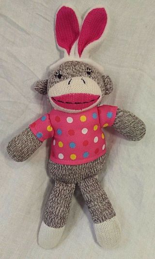 Sock Monkey Pink Polka Dot Dan Dee Bunny Ears Plush Stuffed Soft Toy Girl Ape