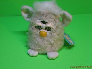 Vintage 1999 Curly Fur Furby Babies Tan And White Blue Eyes
