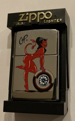 Vintage Very Rare 1999 Flame Rite Zippo Lighter “coop Red She Devil Wheel Girl”