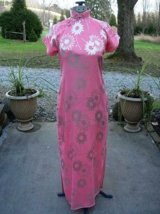 Old 1930s Chinese Pink Silk Brocade Cheongsam,  Qipao W Maker 