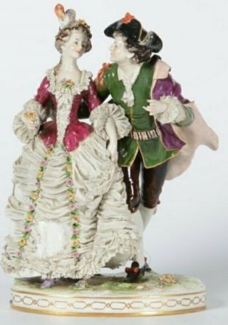 Antique German Dresden Volkstedt Lace Porcelain Figurine Group