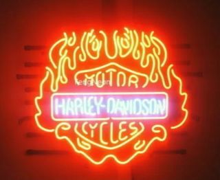 Rare 24 " Harley Davidson Fire Flame Hd Motorcycle Real Neon Sign Beer Light