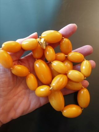 Large Antique Chinese Tibetan Butterscotch Oval Amber Bead Necklace 144 G