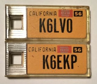 Htf Pair 1960 California Ham Radio Dav Miniature Keychain License Plate Tags