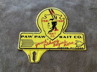 Old Paw Paw Bait Company Fishing Tackle Advertising License Plate Topper