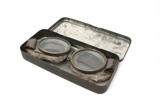 Antique Ww2 Raf Flying Goggles In Tin Case 27529