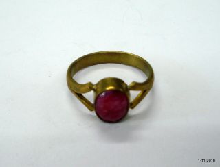 Vintage Antique Brass Ring Ruby Colour Stone Ring Handmade