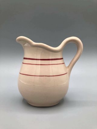 Vintage Restaurant Ware Small Creamer Mini Pitcher Tan Red Stripes Unbranded 3.  5