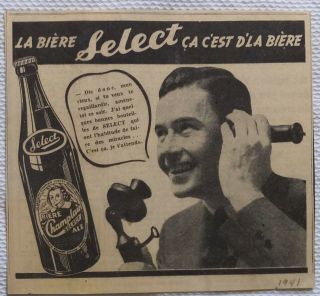 Vtg Ad 1941 Wartime Beer Select Champlain