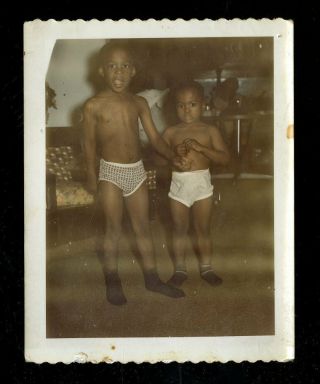 Vintage Polaroid Photo African American Boys In Their Underwear
