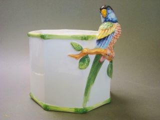 Lg.  Vintage Gumps Pottery Hand Painted Planter With Parrot Bird Made In Italy