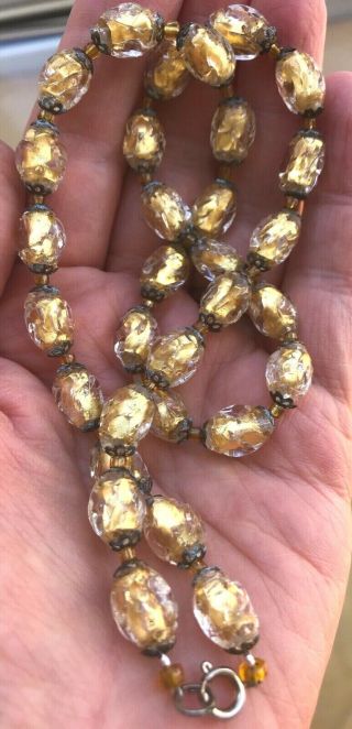 Delightful,  Vintage,  Gold Foil Glass Bead Necklace