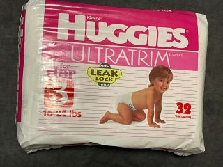 Vintage 1992 Huggies For Her Ultratrim Diapers 32 Count,  Old Stock,  Girl