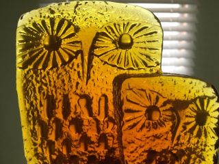 Vintage Mcm Blenko Orange & Yellow Glass Owl Paperweight Bookend Don Shepherd