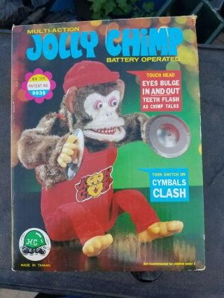 Vintage Jolly Chimp Multi Action Monkey With Box.