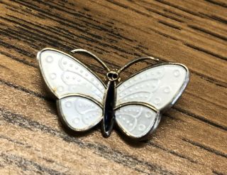Vintage David Anderson Norway Sterling Silver 925s Butterfly Brooch White Enamal