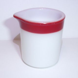 Rare Corning Restaurant Ware Mini Creamer Milk Glass Blower Red Band Pyrex Vtg