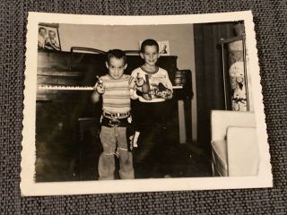 Kids With Toy Guns Cowboys Piano 1960s B&w Vintage Polaroid Photo