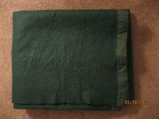 Vintage 100 Acrylic Twin Blanket Satin Trim Forest Green Usa - 66 " X 84 "
