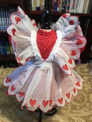Vintage Terri Lee Doll 2 Pc Heart Fund Dress Red Dotted Swiss & White Pinnafore