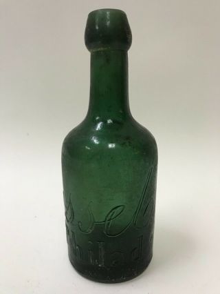Antique 1800s E.  Roussel Philadelphia Soda Water Bottle Green With Script