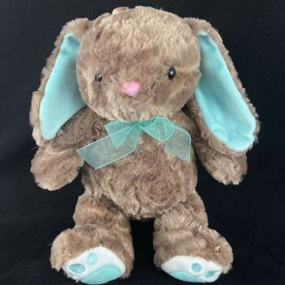 Dan Dee Bunny Rabbit 12 " Plush Brown Teal Blue Green Turquoise Bow Ears Stuffed