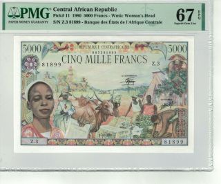 Central African Republic P 11 1980 5000 Francs Pmg 67 Epq Gem Unc