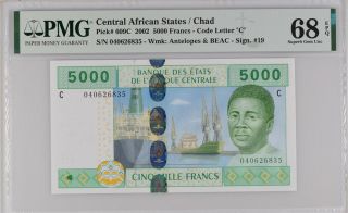 Central African States 5000 Franc Chad P 609 C Gem Unc Pmg 68 Epq Top Pop